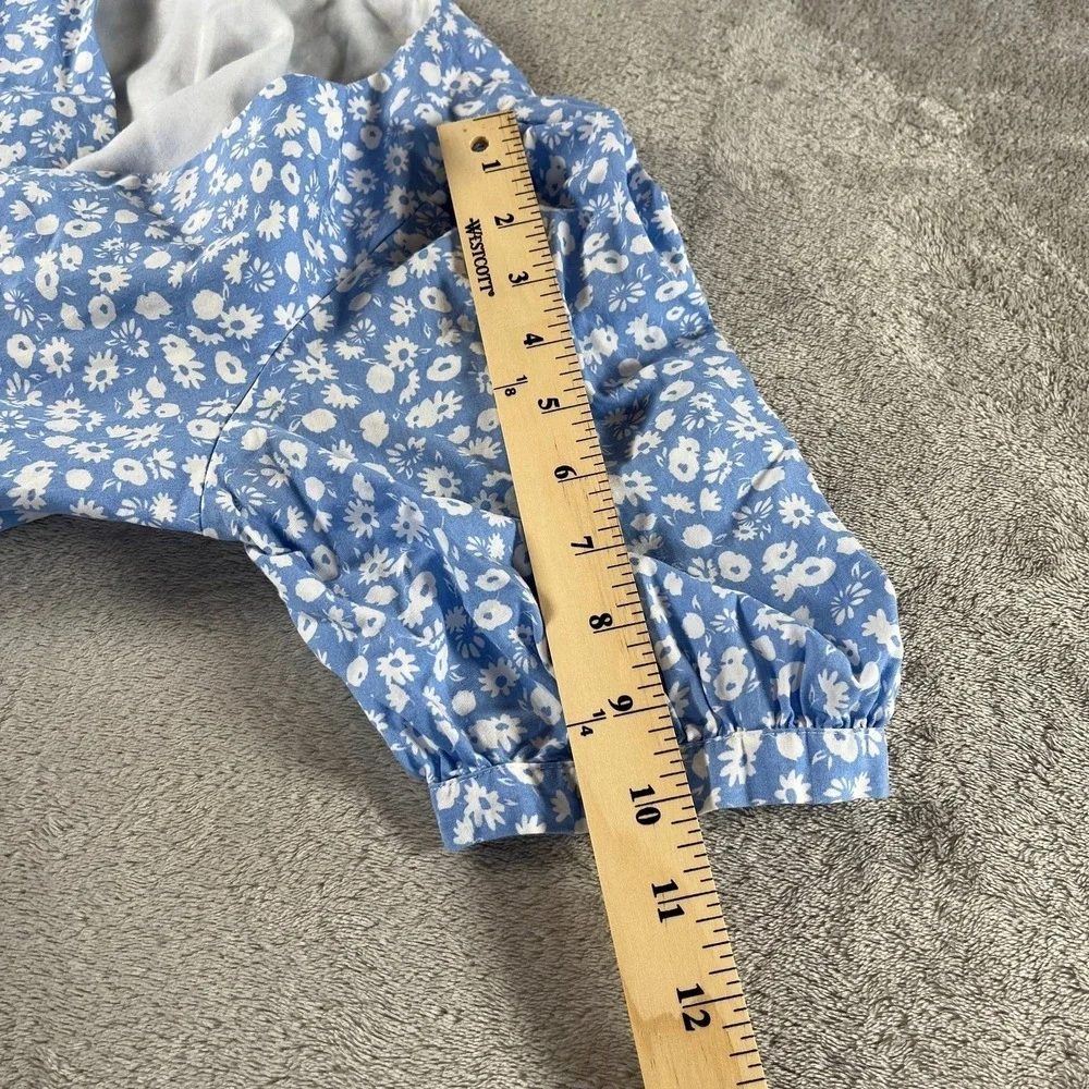 Zara Floral Peplum Top S Blue Puff Sleeve V-Neck Summer Feminine Romantic